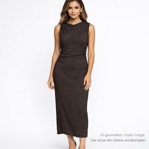 214. ZARA Textured Brown Sleeveless Midi Dress Small